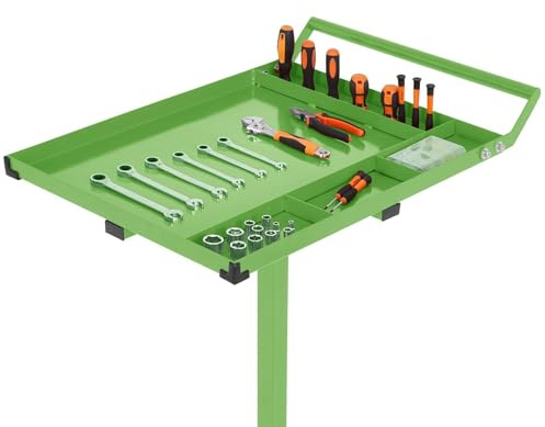 Adjustable Rolling Tool Tray with Wheels, Mechanic Work Table, 300 Lbs Capacity Mobile Workbench, Garage & Workshop Tool Cart, Portable Utility Tool Table, 29X20X34, Green