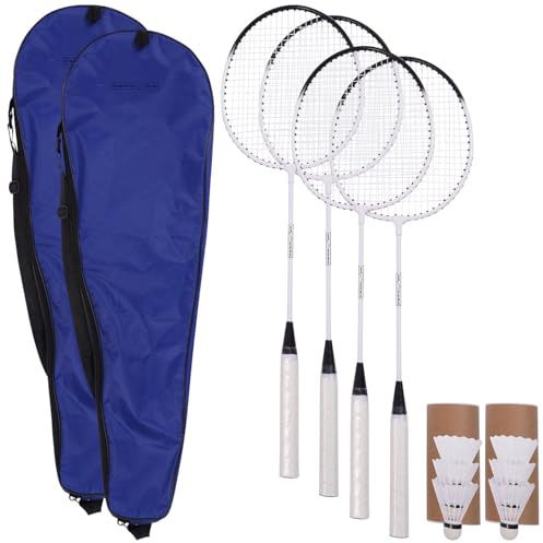 PEARL Sports Badminton Spiele: Badminton-Set mit 4 leichten Schlägern, 6 Bällen und Tragetasch (Federballset, Federball-Schläger)