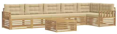 vidaXL Outdoor-Sofagarnitur mit Kissen 7 pcs Weiß und Beige, Lounge-Sofa für die Terrasse, modernes, wetterfestes Gartenmöbel-Set für Bequeme Sitzgelegenheiten
