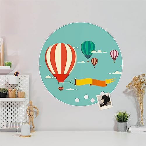 banjado Magnettafel Ø 47cm Weiß - Magnetwand aus Metall - Magnetpinnwand als Memoboard - Pinnwand Magnettafel Küche, Büro, Kinderzimmer inkl. 4 Magnete & Montageset - Vier Ballons