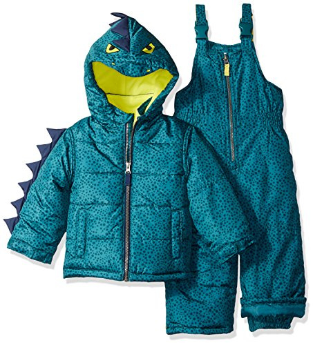 Carter's Boys' Toddler Snowsuit Jacket - Winter Coat and Bib Set, Green Dinosaur, 4T