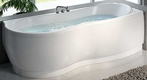 Novellini Venus Vasca Bagno Hydro Disinfezione 180x80/85 H55 cm Idro 6 Jets Forma Esterna Semicircolare Asimmetrica Interna Otto Destra Telaio Pannello Rubinetteria Display Acrilico Bianco
