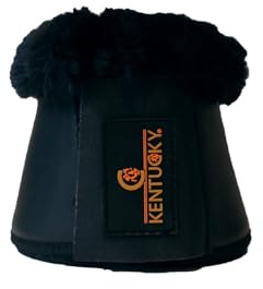 Kentucky Horsewear - Schwarze Leder-Springglocken für Pferde - Kunstleder mit Schwarzem Wollrand - Größe L