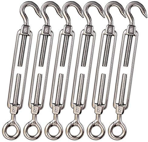 Cozihom, M6 Hook & Eye/C to O Turnbuckle 304 Stainless Steel, Hardware Kit for Wire Rope Tension Heavy Duty, for Sun Shade, Tent Installation, Anti-Rust, 6 Packs