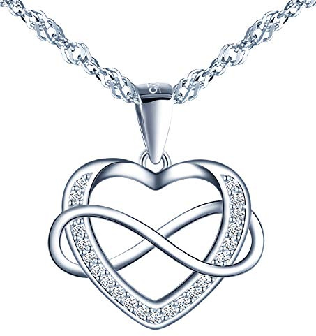 MicVivien Colgante Circonita en forma de Corazón Infinito Amor Collar Plata de ley 925 con 45 CM Cadena, Te Amo Mujer Collares Regalos para Madre Amante Ninas