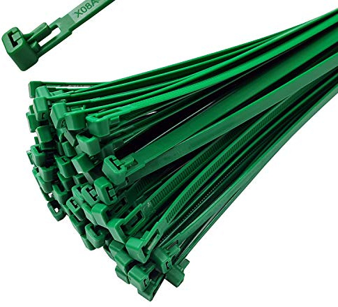 10 Stück Kabelbinder wiederverschließbar 540mm x 7,6mm grün wiederlösbar Mehrweg Nylon wiederverwendbar UV stabil