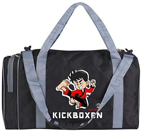 Sporttasche Kickboxen, Muay Thai Thaiboxen, Kinder Kids small klein Taschen Bag, schwarz grau, Trainingstaschen Sporttaschen Thaiboxtasche
