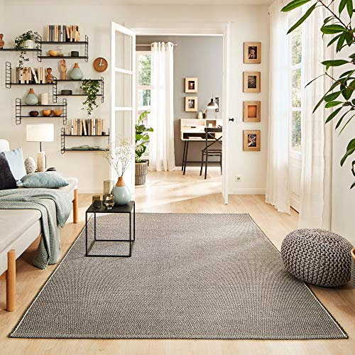 Steffensmeier Handweb Teppich Ettal | Schurwolle mit Fusselstopp, gewalkt, Anthrazit, handgewebt, Größe: 70x130 cm Wohnzimmer und Schlafzimmer