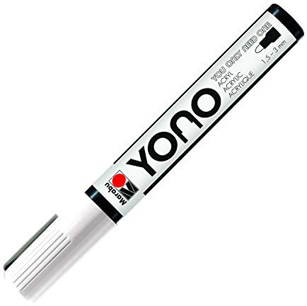 Marabu 12400103070 - YONO Marker, Weiß 070, vielseitiger Acrylstift mit japanischer Rundspitze 1,5 - 3 mm, wasserbasiert, lichtecht und wasserfest, für nahezu alle Untergründe