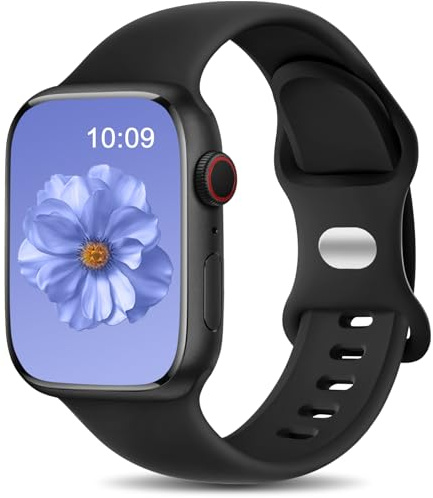 Charlam Kompatibel med Apple Watch-remmar 44 mm 45 mm 46 mm 42 mm 49 mm för män kvinnor, sportband mjuk silikon ersättningsrem för iWatch SE serie 11 10 9 8 7 6 5 4 3 2 1 SE 3, svart