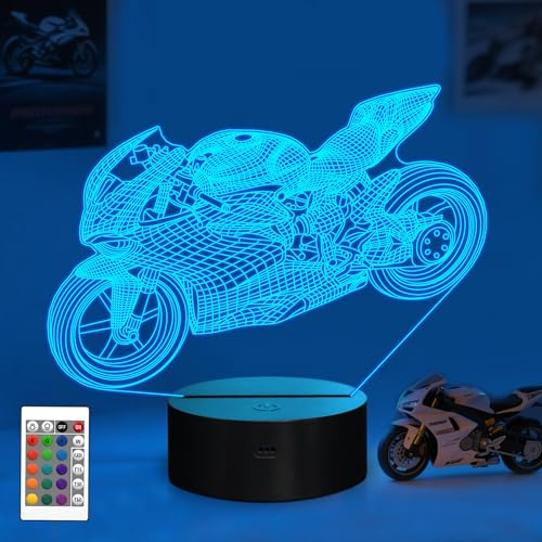 YuanDian 3D-Motorradlampe, Motorrad-Nachtlicht 16 Farben ändern sich mit Fernbedienung und Timer Weihnachtsgeburtstagsgeschenke für Jungen