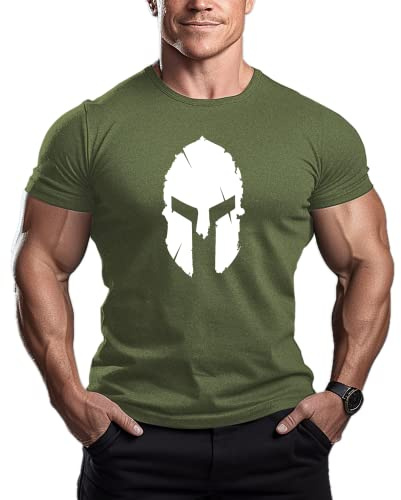 ReedCA Spartan Helmet - Mens Bodybuilding T-Shirt - Gym Training Top Fitness