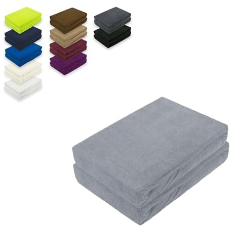 EXKLUSIV HEIMTEXTIL Frottee Spannbettlaken Doppelpack 90-100 x 200 cm 80% Baumwolle, 20% Polyester Öko - Tex Zertifiziert, Markenqualität, Matratzenhöhe bis 25 cm, Grau