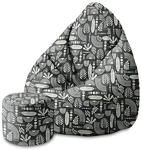 DreamRoots DreamRootsDreamRoots Bean Bag 80x80x120cm - Sitzsack mit Lehne und Hocker und Bezug - Sitzkissen Erwachsene Boden mit Füllung M