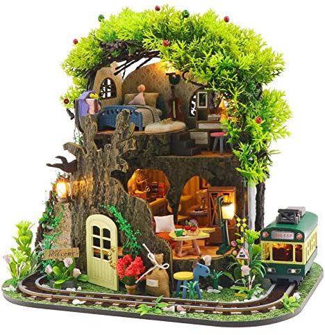 Spilay Kit de meubles miniature en bois à faire soi-même, fait à la main, mini mannequin rétro avec housse anti-poussière et boîte à musique, 1:24, cadeau créatif pour les amis adultes (M2232)