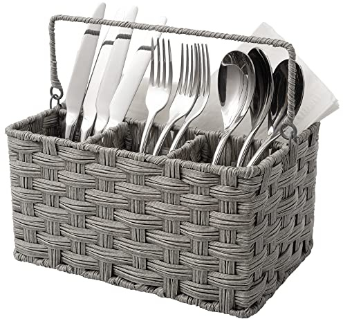 GRANNY SAYS Wicker Utensil Caddy - Picnic Basket with Handle, Organizer for Kitchen Table or Cabinet, Silverware Holder for Parties