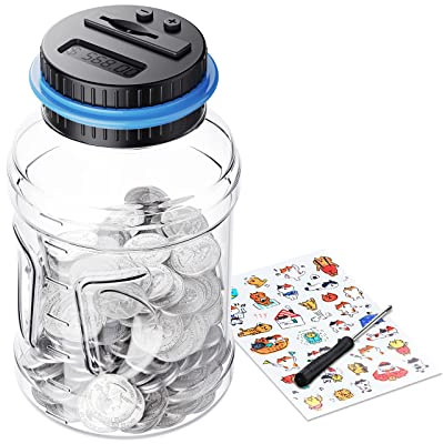 MOMMED Spardose mit Zähler für Kinder und Erwachsene, 1.8L Digitale Sparbüchse mit LCD-Display für Euro Münzen