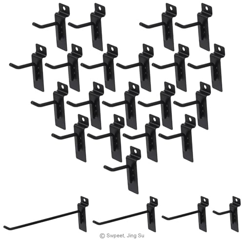 Swpeet Assortiment de 20 crochets robustes de 5,1 cm pour panneau à lattes - Accessoires pour panneau à lattes - Crochets muraux pour panneau perforé - Crochet d'affichage pour vente au détail - Noir