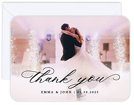 Andaz Press 5x7 Inch Photo Personalized Wedding Thank You Cards With Envelopes, Classic Wedding Thank You Card With Message, Customized Thank You Cards,Wedding Thank You Notes Bulk 24 Pack Made in USA