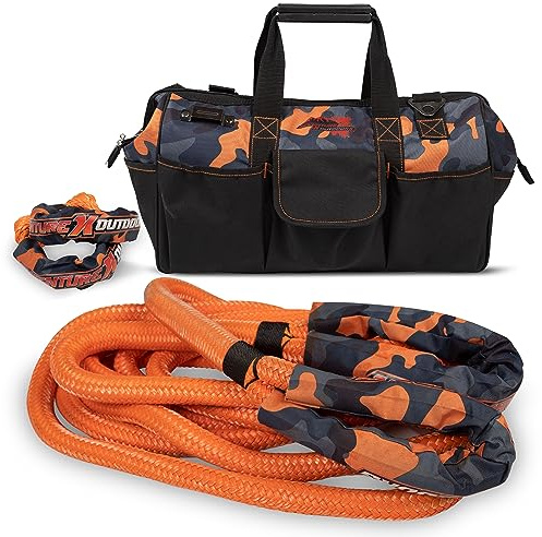 Kinetic Recovery Rope – Heavy-Duty Off-Road 2,5 x 76,2 cm kinetisches Abschleppseil, 30% dehnbar für volle Größe, kinetisches Seil-Recovery-Kit enthält orangefarbene Camouflage-Aufbewahrungstasche und