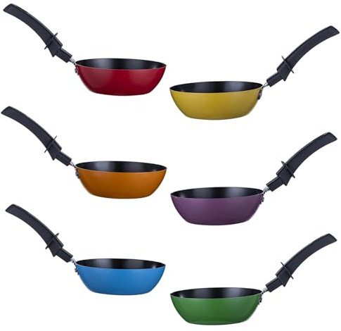 RoDzj Mini Wok Set für 6 Personen, Ø 12 cm Antihaft-Party-Wok-Pfännchen, buntes Pfännchen-Set als Ersatzpfännchen für Raclette & Tischgrill