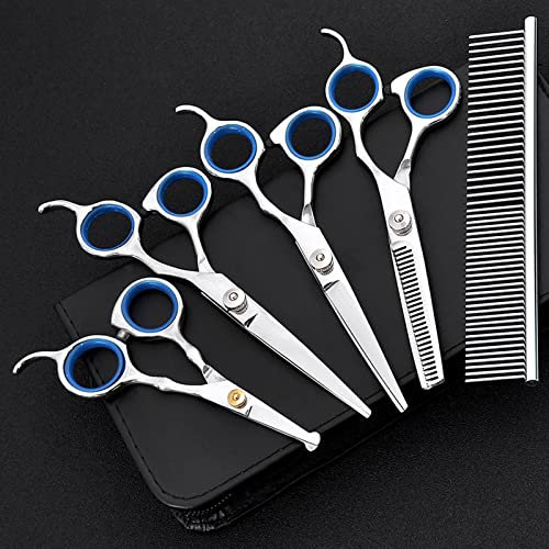 TMISHION Haustier-Haarschneideschere, Hundewelpen-Katzenhaarschneiden-Friseur-Effilierschere, 6-teiliges Edelstahl-Haustierpflegescheren-Kamm-Set für Hunde, Katzen, Haustiere
