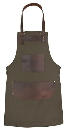 Leathershire Full Grain Leather Canvas Apron Butcher DIY BBQ Cooking Blacksmith Barber woodwork apron (Green)