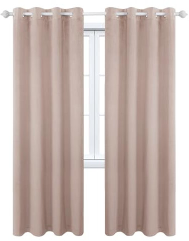 Whoiy Einfarbig Gardine 2 Stück Verdunkelung Altrosa, Samt Vorhang Wohnzimmer Kurz Moderne Verdunkelungsvorhang mit Ösen, H244 x B132 cm