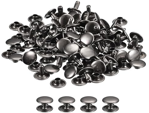 QUARKZMAN 100 Sets Leder Nieten, 12x8mm Doppelt Kappe Nieten Metallnieten Runde Nieten Hohlnieten Niete für Lederhandwerk Reparatur DIY Geldbörsen Gürtel Taschen Schuhe, Gun-Schwarz