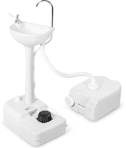 COSTWAY Portable Camping Sink, 17L Water Capacity Hand Wash Basin Stand with Towel Holder, Soap Dispenser and Rolling Wheels for Outdoor Events, Travel and Worksite