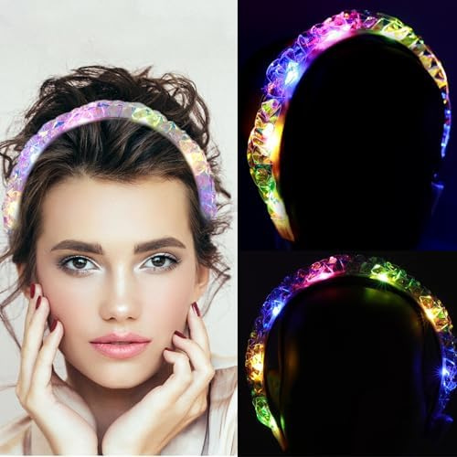 2 Stück LED Haarschmuck, Leuchtender Haarreifen mit 3 Lichtmodi Haarreif | Damen Leuchtendes Stirnband mit LED für Konzerte,Weihnachten,Hochzeiten, Geflochtener Haarschmuck für Party und Festival