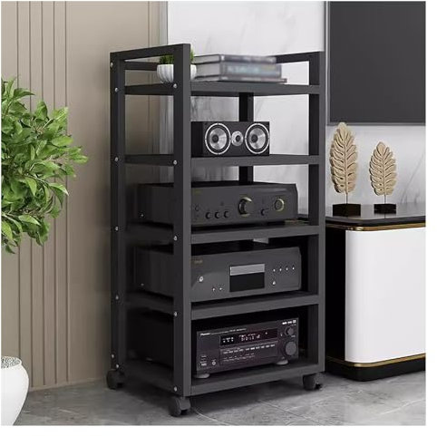 audio rack hifi regal Stehend Entertainment-Stereo-Rack-System Komponentenschrank Mit Rollen Und Verstellbarem Regal, Moderner Open-End AV Media Stand Tower ( Color : Black-#3 , Size : 5 tier-100CM TA