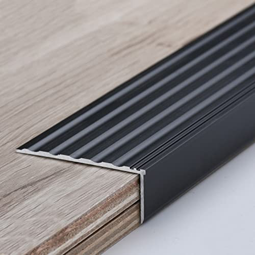 Treppenkantenprofil Treppenprofil Treppenkantenleiste aus Metall, 5 cm breit, rutschfest, Stufenkantenschutz, Reduzierstück, Schwarz, Grau, Silber, Innentreppenkantenleiste für Vinylböden