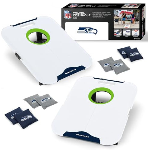 Wild Sports NFL Seattle Seahawks Pro Football Allwetter Cornhole Set - Travel Bean Bag Toss Set Includes 8 Bean Bags