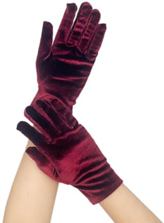Whakano Samt Kurzer Handschuhe Damen,Samt Gloves 23cm,Brauthandschuhe,Abendhandschuhe,für Mädchen Frauen,für Hochzeit Karneval,Mottoparty,Cosplay Kostüm,Performance,Tanz,Erwachsene,Halloween,Rotwein