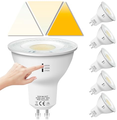 Jaenmsa GU10 LED Lampen 5W 500LM, Warmweiss 2700K Neutralweiß 4000K Kaltweiß 6000K, 3 Farbtemperatur Einstellbar Led spot, Nicht Dimmbar, 230V Led Glühbirnen Leuchtmittel 6er Pack