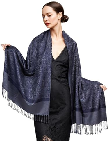 Shmily Girl Damen Pashmina Schal Stola für Frauen Schultertuch Eleganter Schal mit floralem Muster in vielen Farben(STY07-Marineblau)