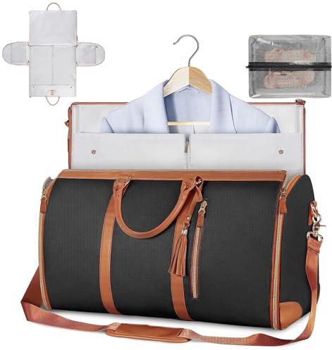 Reisetasche Faltbar, 2 in 1 Umwandelbarer Kleidersack, Anzugtasche Reisetasche große Reisetaschen mit Schuhbeutel, Große Kapazität Wasserdichter Kleidertaschen für Damen Und Herren (Schwarz)