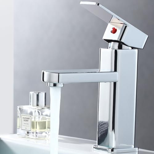 Sonhomay Waschtischarmatur, Edelstahl, Badezimmer-Waschtischarmatur, Warm-Kalt-Mischbatterie, Einhebel-Wasserhahn mit 80 cm langem explosionsgeschütztem Schlauch