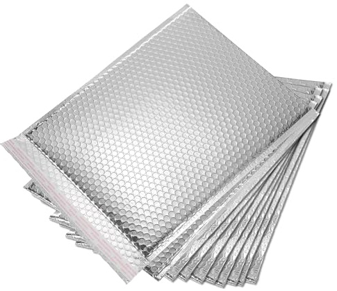 QUARKZMAN Thermische Luftpolstertasche, 14,2 × 11,4 Zoll Silber Selbstklebende Kühle Luftpolstertaschen Folien-Versandtaschen für Bücher, Lebensmittel, Kosmetik,Kartons, Packung mit 10
