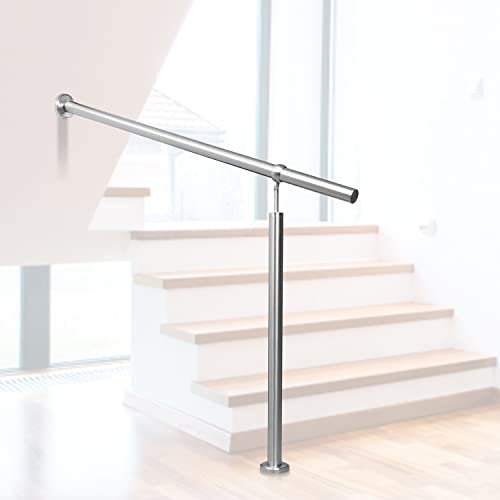 ISOISL Barandilla de entrada de acero inoxidable, 150 cm, pasamanos para escaleras, pasamanos de pared, barandilla para escaleras, exterior e interior