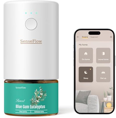 SenseFlow Aroma Diffuser für Ätherische Öle Wi-Fi SF101S, Wasserloser Ultraschall Duftstecker Raumduft, 100% pflanzlich Lufterfrischer, 120-Tage Aroma für Zuhause bis zu 100 m² - Blauer Eukalyptus