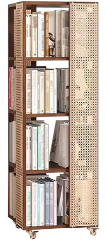 MARIYCH 4-stufiges rollendes Bücherregal mit Rollen, Bücherregal aus Holzgeflecht, freistehender Aufbewahrungsorganisator, Bücherregal für Schlafzimmer, Wohnzimmer, Heimbüro