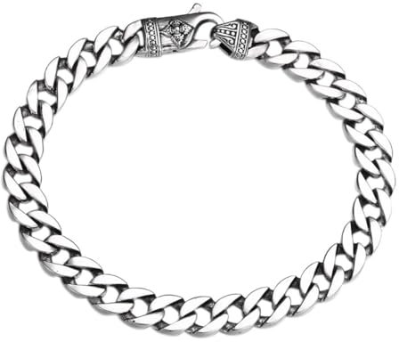 8mm Panzerkette Armband 925 Sterling Silber Miami Kubanische Kette Gliederarmband Vajra Dorje Verschluss für Herren 20cm