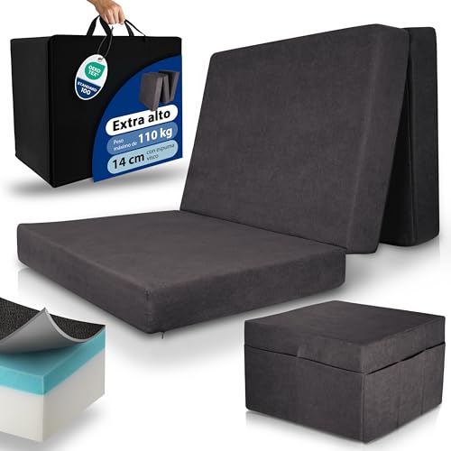 Beautissu Premium XL Klappmatratze Gästebett faltbar inkl. Husse H3 | 90x200cm Anthrazit extra dick 14cm Visco-Matratze optimaler Härtegrad hoher Schlafkomfort Gästematratze klappbar Notbett VS95