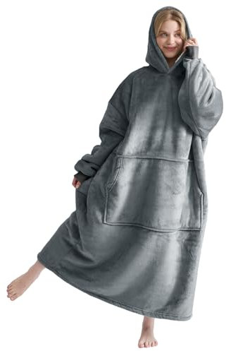 Good Nite kuscheldecke mit Ärmeln Hoodie Decke mit Ärmeln Pullover Decke Damen Kapuzenpulli in Übergröße mit Taschen Sherpa Snuggle Blankets Grau