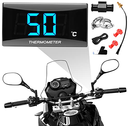 Thermomètre Numérique Universel pour Moto avec 18/22mm Adapter, affichage numérique capteur de température, LED Adaptateur Capteur de Température de Sonde en Métal Étanche pour KOSO (18MM-BLUE)