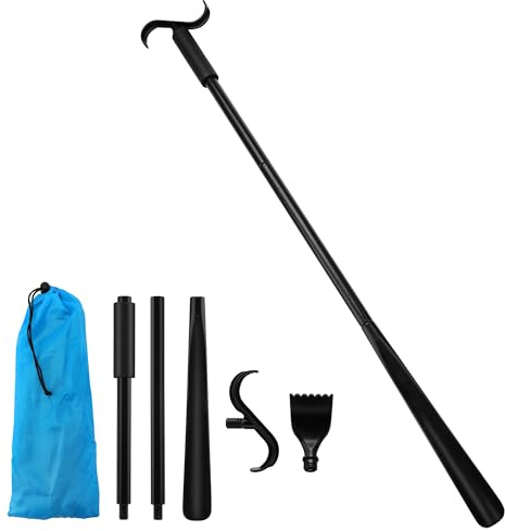 Milifox 35 Long Shoe Horn for Seniors, Dressing Stick, 2 in 1 Long Handle Shoe Horn, Extended Dressing Aid for Socks, Shirts, Pants, Back Scratcher, Shoes Helper Stick for Senior, Elderly, Disabled