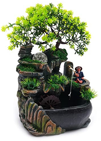 Zimmerbrunnen, Tischbrunnen, LED Brunnen Lichter, Zimmerbrunnen klein, Wasserbrunnen Wohnzimmer, Springbrunnen Innen, für Home, Office, Schlafzimmer, Schreibtisch