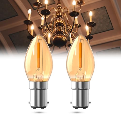 Luxvista 0.5W B15 Small Bayonet Candle Bulbs,C7 B15 LED Candle Bulb,2200K Amber Warm White Night Light Bulb,SBC Small Bayonet Cap Vintage LED Bulb for Ceiling Lights, Chandelier-2Pack